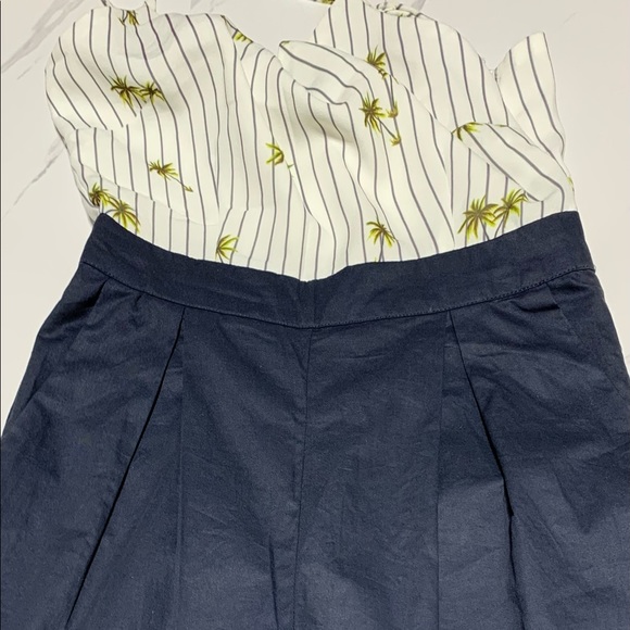 English Factory Navy Blue Palm Tree Full Length Square Pants Jumpsuit Size XS - Picture 3 of 15